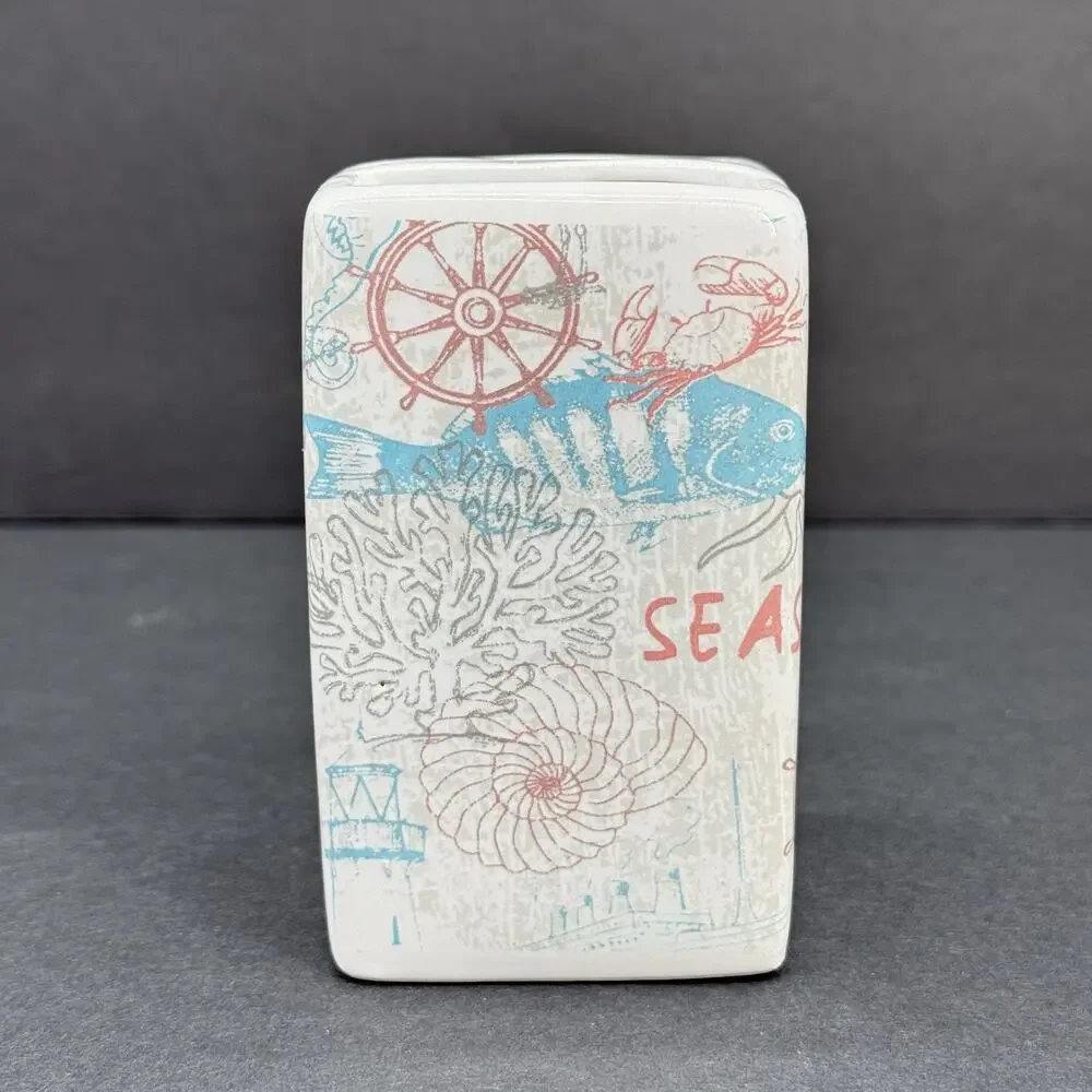 Ocean Beach Themed Ceramic Toothbrush Holder White Nautical Fish Bathroom Decor